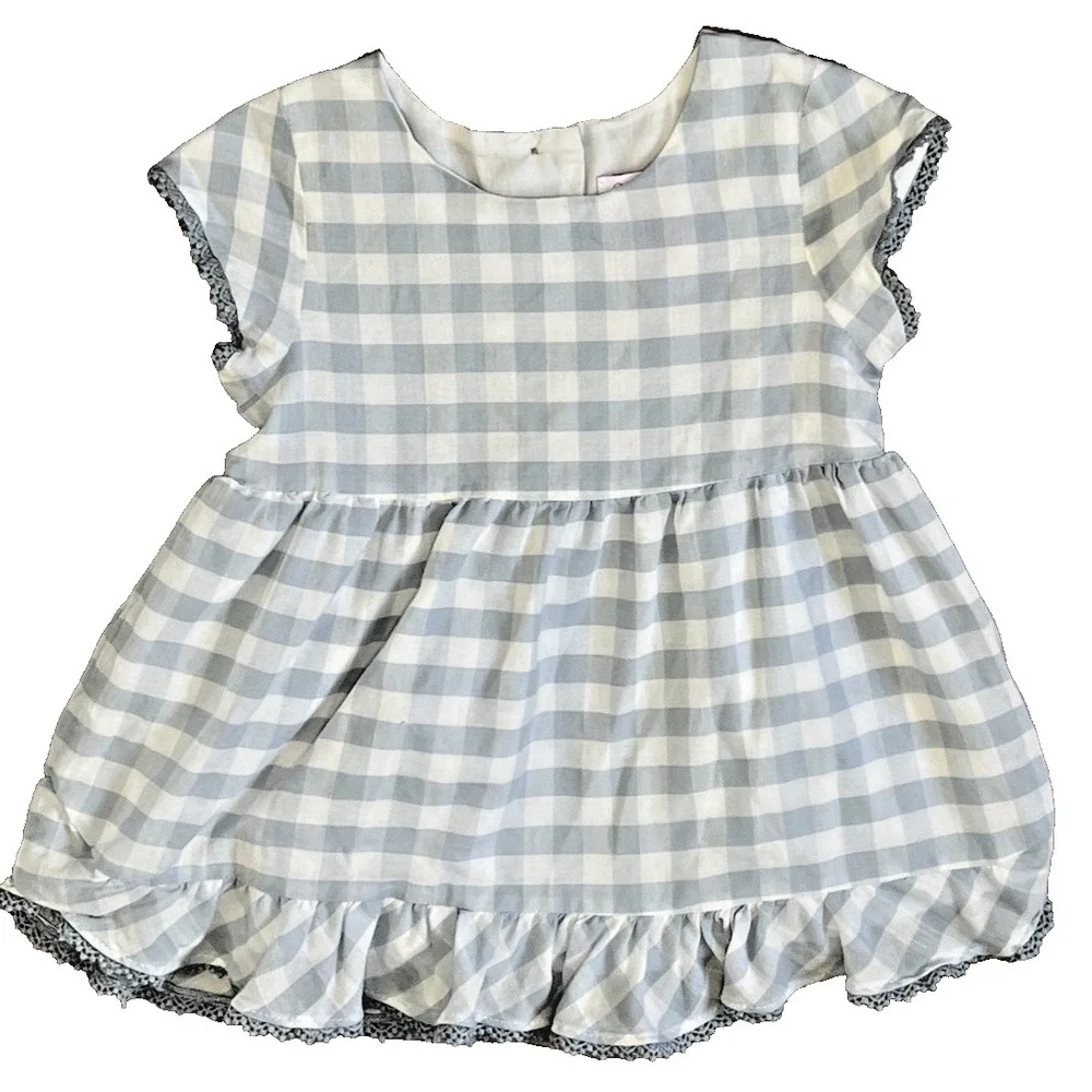 Tommy Bahama Girls Blue Cotton Gingham Dress 4T Ruffle Hem Fully Lined